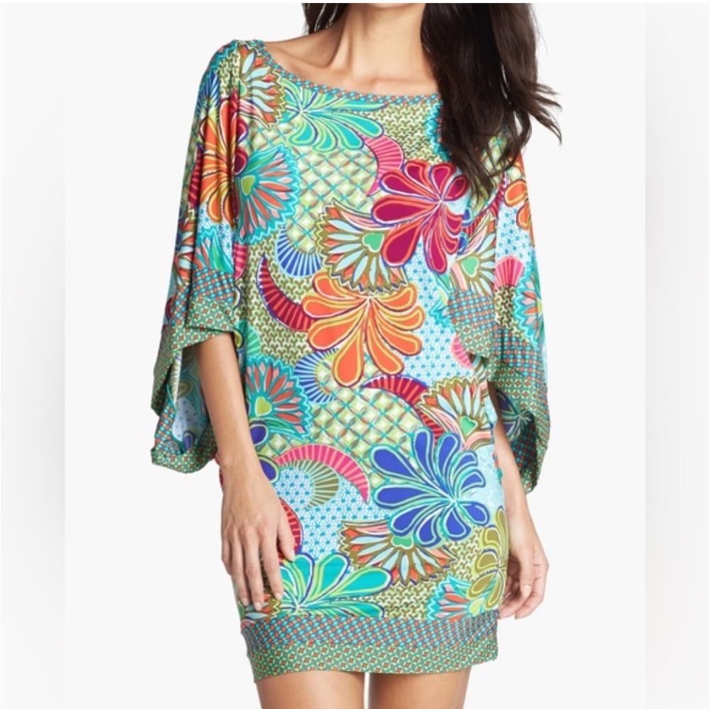 Trina Turk Multicolor Mini Dress Zanzibar Tunic Cover-Up vibrant tropical print